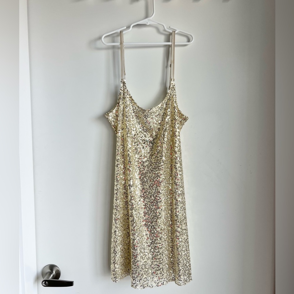 Free People Sequin Slip Dress in Champagne Gold